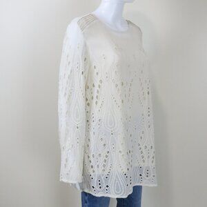 Chico's 'Novelty Eyelit Mix' Tunic Top SIZE 1(Medium) Off-White